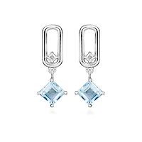 Earrings with Princess Cut Blue Topaz in Sterling Silver