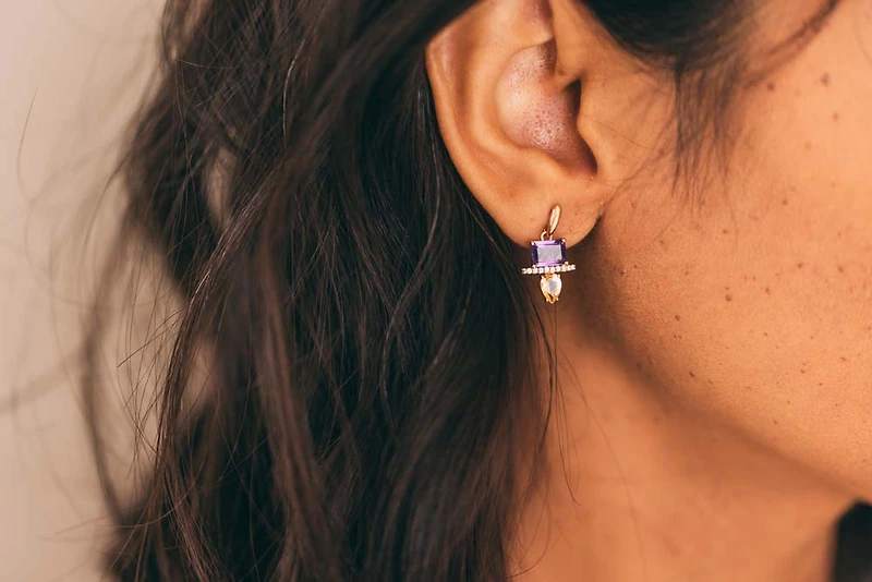 Earrings with Amethyst, Cubic Zirconia & Citrine in Gold Plated Sterling Silver
