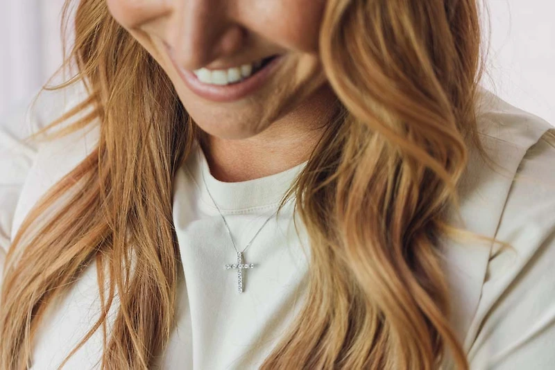 Cross Pendant with .25 Carat TW of Diamonds in 10kt White Gold with Chain