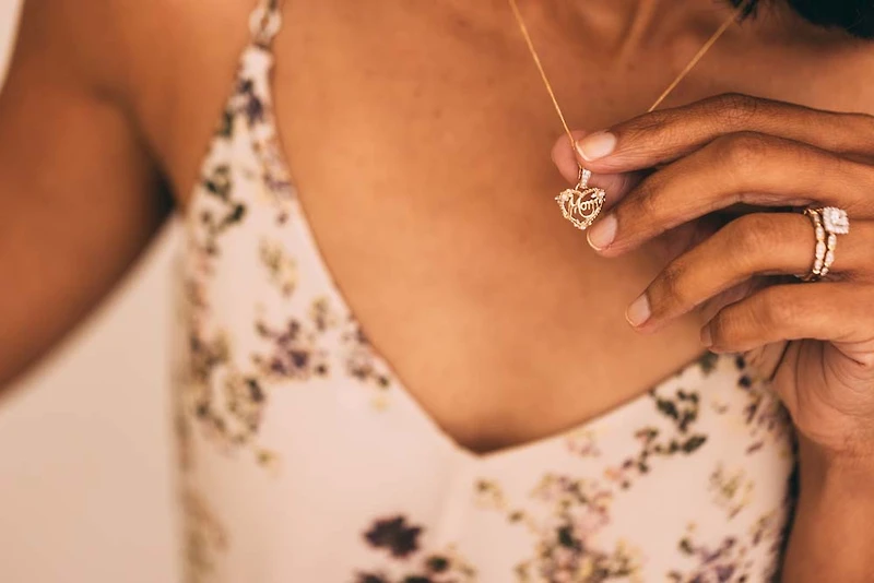 Mom Heart Pendant with .05 Carat TW of Diamonds in 10kt Yellow Gold with Chain