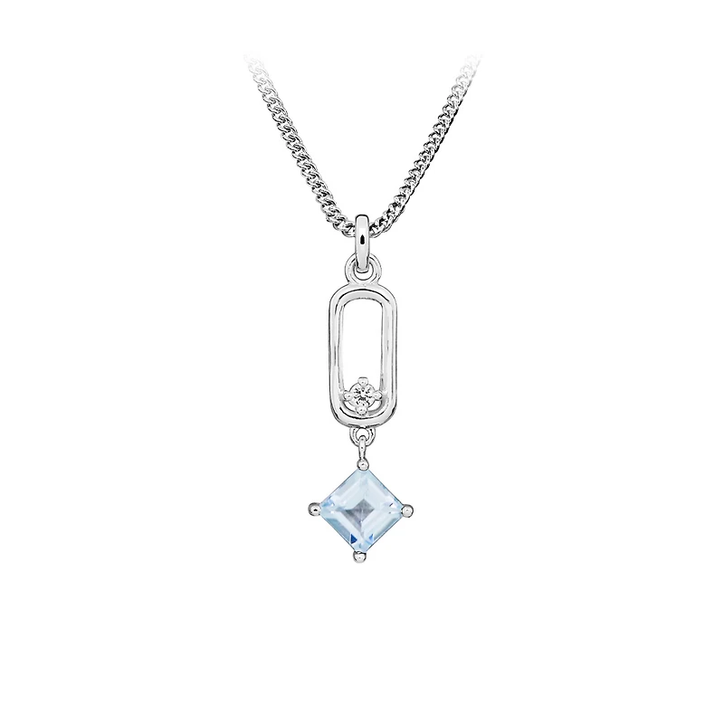 Pendant with Princess Cut Blue Topaz in Sterling Silver with Chain