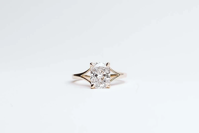 Elongated Cushion Cut Engagement Ring with 2.50 Carat TW Lab Created Diamond in 14kt Yellow Gold