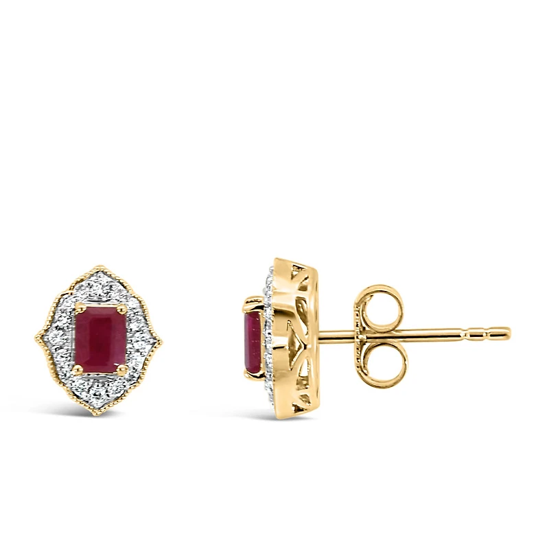 4X3MM Elara Earrings with .14 Carat TW of Diamonds and Ruby in 10kt Yellow Gold