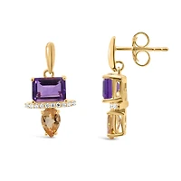 Earrings with Amethyst, Cubic Zirconia & Citrine in Gold Plated Sterling Silver