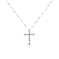Cross Pendant with .25 Carat TW of Diamonds in 10kt White Gold with Chain