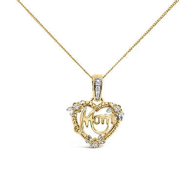 Mom Heart Pendant with .05 Carat TW of Diamonds in 10kt Yellow Gold with Chain