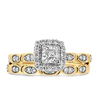 Halo Engagement Ring Set with .75 Carat TW of Diamonds in 14kt Yellow Gold