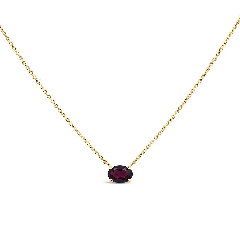 16.5″+1″ Oval Necklace with Garnet in 10kt Yellow Gold with Chain