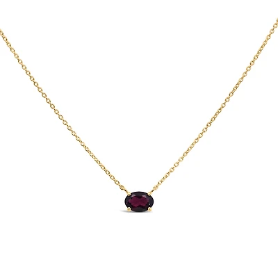 16.5″+1″ Oval Necklace with Garnet in 10kt Yellow Gold with Chain