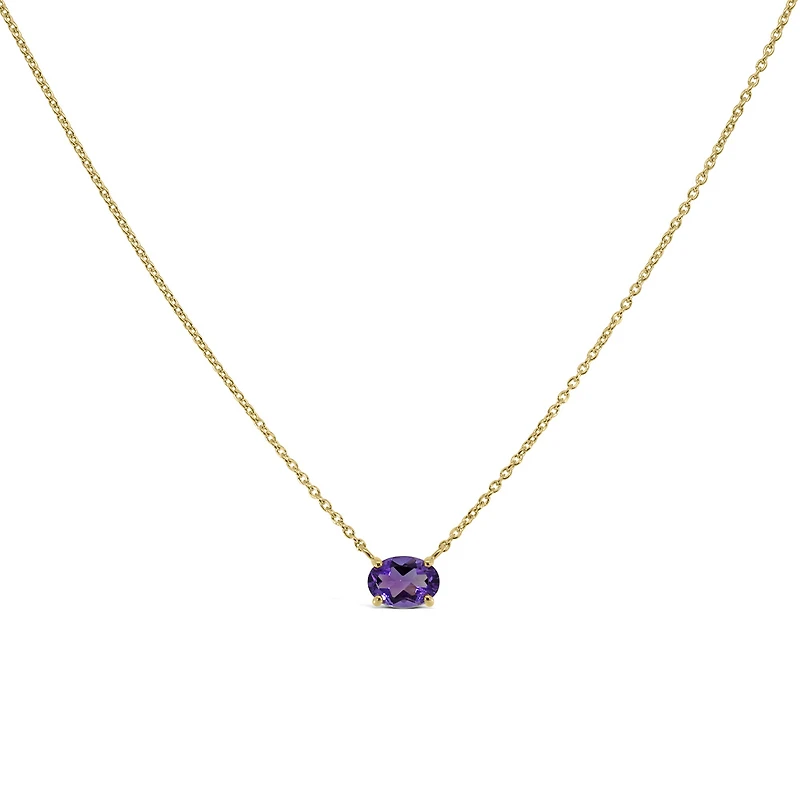 16.5″+1″ Oval Necklace with Amethyst in 10kt Yellow Gold with Chain