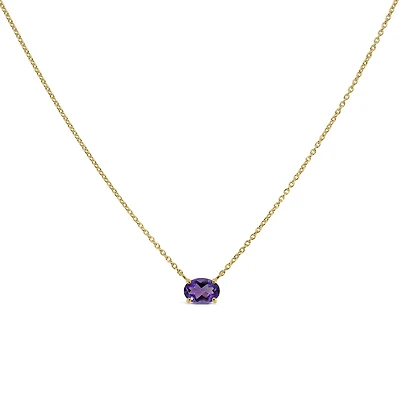 16.5″+1″ Oval Necklace with Amethyst in 10kt Yellow Gold with Chain