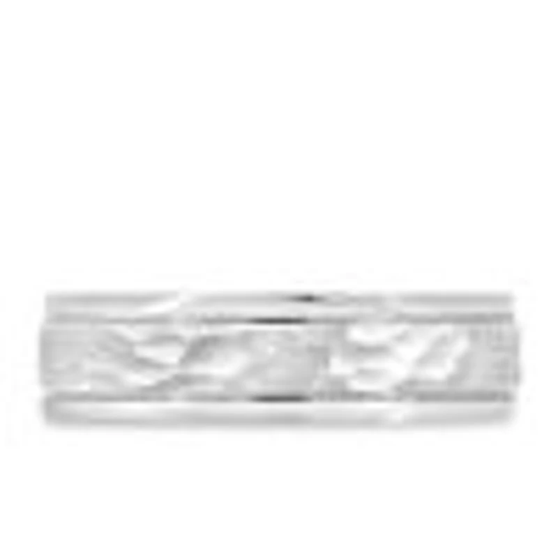 6MM Hammer Finish Comfort Fit Wedding Band White Gold