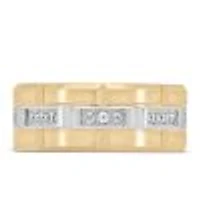 9MM Brick Motif Comfort Fit Wedding Band with .27 Carat TW of Diamonds White and Yellow Gold