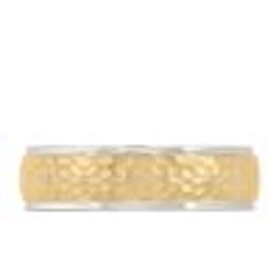 6MM Hammer Finish Comfort Fit Wedding Band White and Yellow Gold