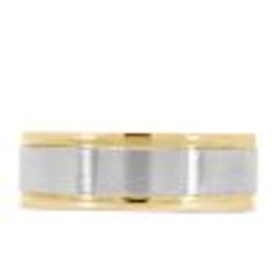 7MM Satin Finish Comfort Fit Wedding Band White and Yellow Gold