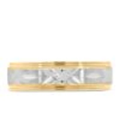 6MM Diamond Cut Comfort Fit Wedding Band White and Yellow Gold
