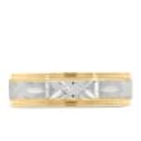 6MM Diamond Cut Comfort Fit Wedding Band White and Yellow Gold