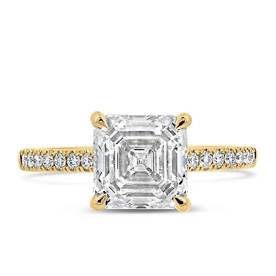 Square Emerald Cut Engagement Ring with 3.20 Carat TW of Lab Created Diamonds in 14kt Yellow Gold