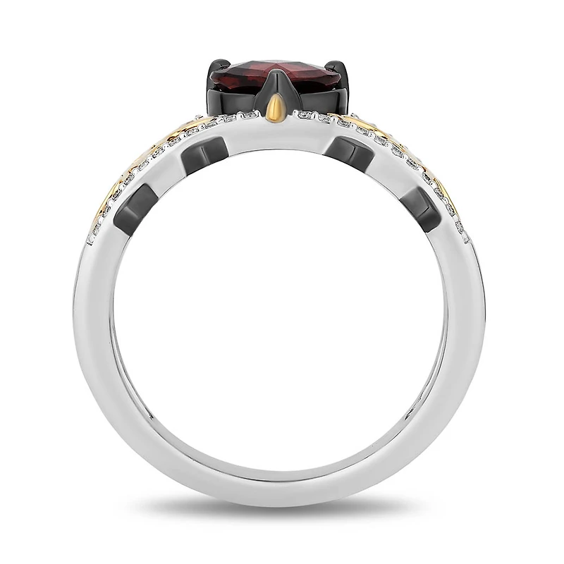 Enchanted Disney Snow White Ring with Garnet and .15 Carat TW of Diamonds in Gold Plated Sterling Silver