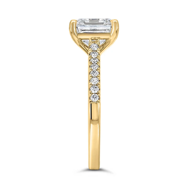 Square Emerald Cut Engagement Ring with 3.20 Carat TW of Lab Created Diamonds in 14kt Yellow Gold