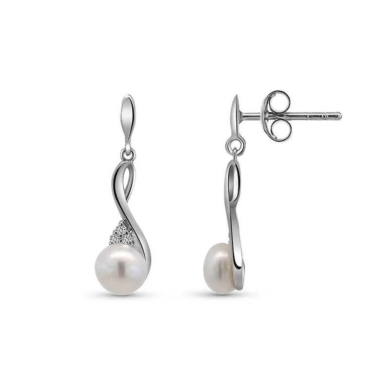 Earrings with 5MM Freshwater Pearl and .03 Carat TW of Diamonds in 10kt White Gold