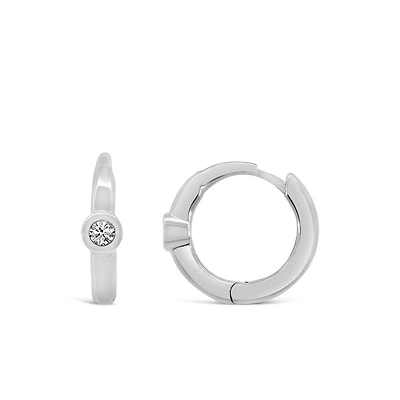 Huggie Hoop Earrings with .07 Carat TW of Diamonds in 10kt White Gold