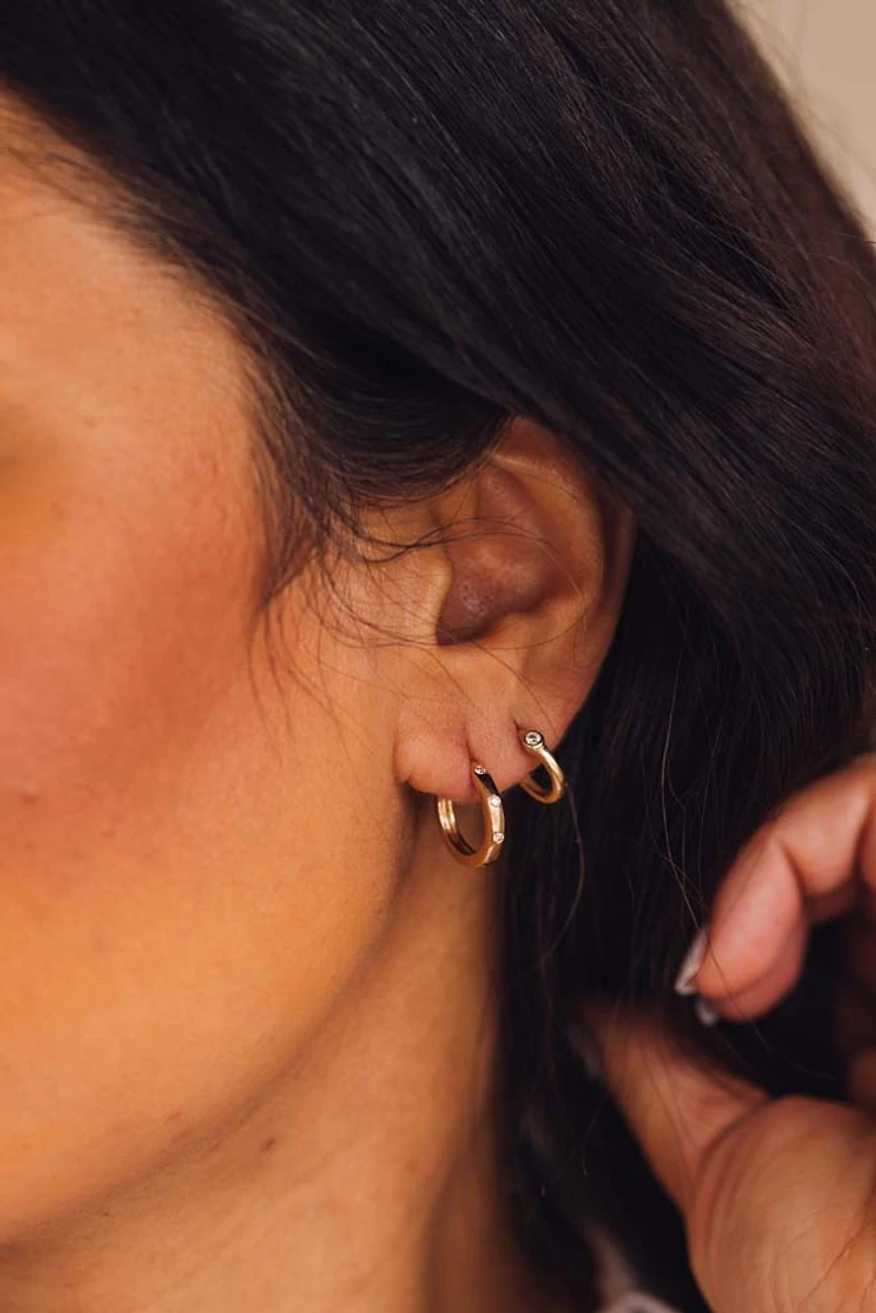 Huggie Hoop Earrings with Carat TW of Diamonds in 10kt Yellow Gold