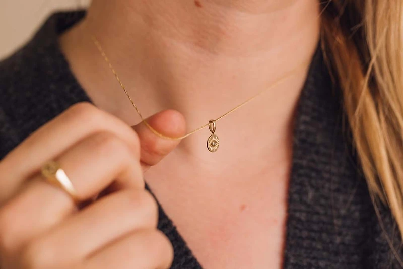 Evil Eye Pendant with .01 Carat Diamond in 10kt Yellow Gold with Chain