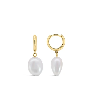 Drop Earrings with Freshwater Pearls in 10kt White Gold