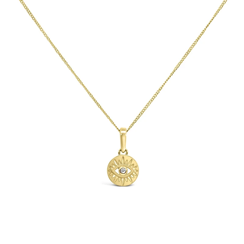 Evil Eye Pendant with .01 Carat Diamond in 10kt Yellow Gold with Chain