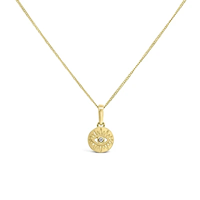 Evil Eye Pendant with .01 Carat Diamond in 10kt Yellow Gold with Chain