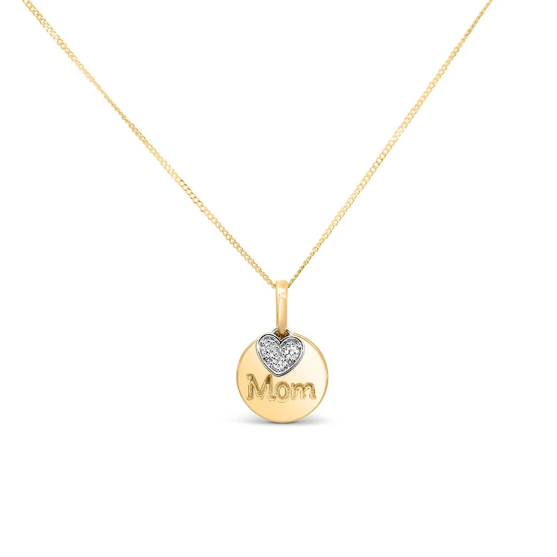 Mom Disc Pendant with .05 Carat TW of Diamonds in 10kt Yellow Gold with Chain