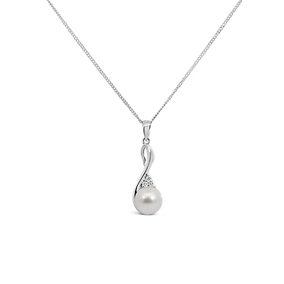 Pendant with 6MM Freshwater Pearl and .03 Carat TW of Diamonds in 10kt White Gold with Chain