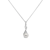 Pendant with 6MM Freshwater Pearl and .03 Carat TW of Diamonds in 10kt White Gold with Chain
