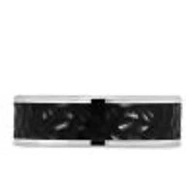 7MM Hammered Finish Comfort Fit Carbon Fiber Wedding Band White Gold