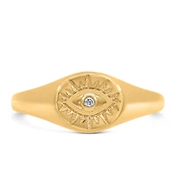 Evil Eye Signet Ring with .01 Carat Diamond in 10kt Yellow Gold