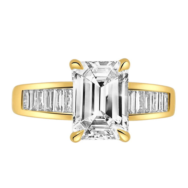 Emerald Cut Engagement Ring with 2.97 Carat TW of Lab Created Diamonds in 14kt Yellow Gold