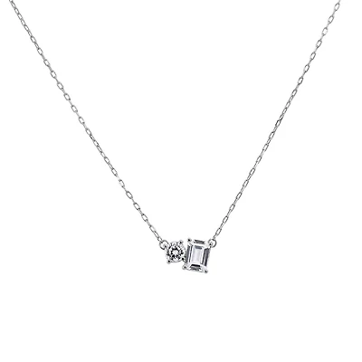 16″+2″ Emerald Cut Toi et Moi Necklace with 1.00 Carat TW of Lab Created Diamonds in 14kt White Gold