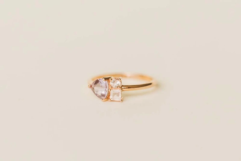 Ring with 6MM Trillion Cut Pink Amethyst, Rose Quartz and Morganite in 14KT Rose Gold