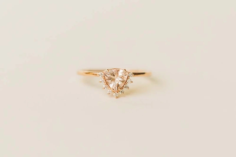 Ring with 6MM Trillion Cut Morganite and .08 Carat TW of Diamonds in 14KT Rose Gold