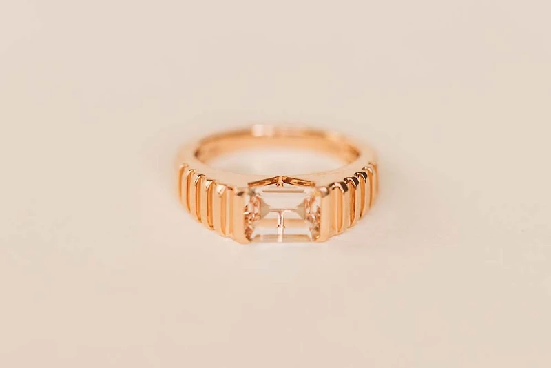 Ring with 8X6MM Emerald Cut Morganite in 14KT Rose Gold