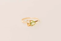 Ring with 6MM Trillion Cut Peridot, Olive Quartz and Citrine in 14KT Yellow Gold