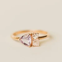 Ring with 6MM Trillion Cut Pink Amethyst, Rose Quartz and Morganite in 14KT Rose Gold