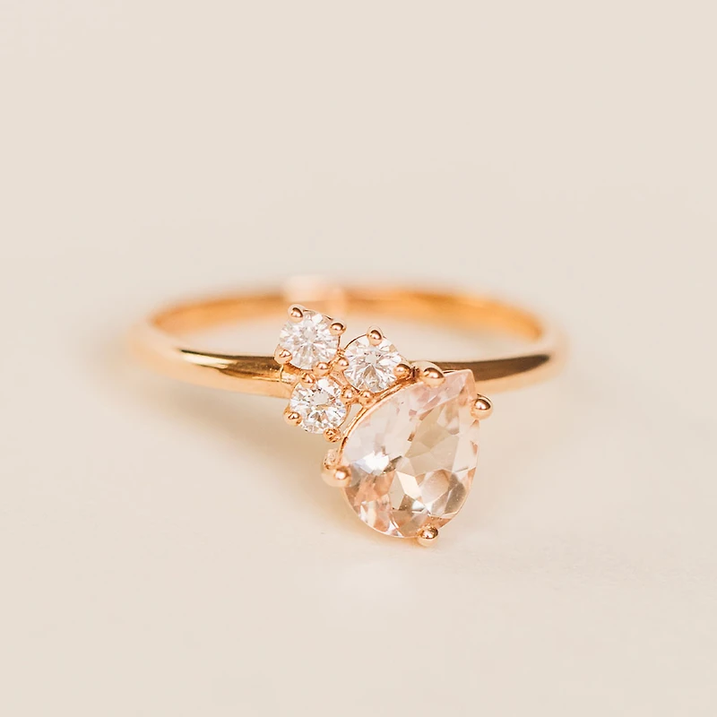 Ring with 8X6MM Pear Shape Morganite and .20 Carat TW of Diamonds in 14KT Rose Gold