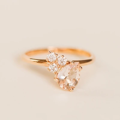 Ring with 8X6MM Pear Shape Morganite and .20 Carat TW of Diamonds in 14KT Rose Gold