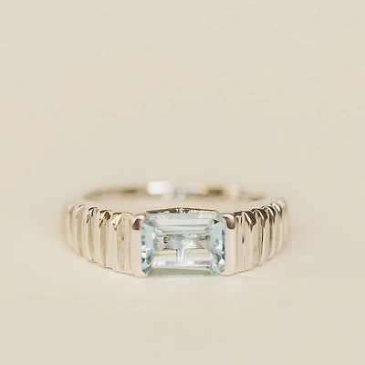 Ring with 8X6MM Emerald Cut Aquamarine in 14KT White Gold