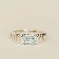 Ring with 8X6MM Emerald Cut Aquamarine in 14KT White Gold