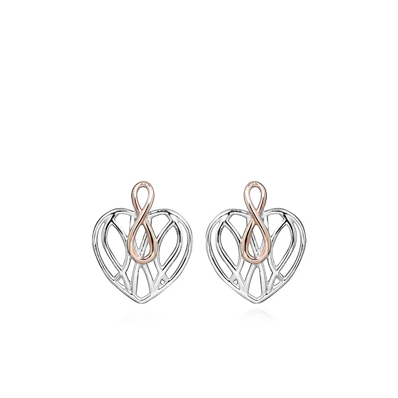 Infinity Heart Earrings in Silver and Rose Tone Sterling Silver