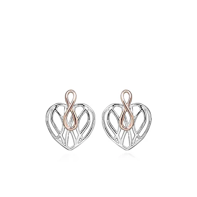 Infinity Heart Earrings in Silver and Rose Tone Sterling Silver