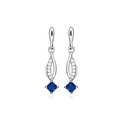 Earrings with Created Blue Sapphire and Cubic Zirconia in Sterling Silver